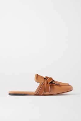 Loewe - Gate Two-tone Topstitched Leather Slippers - Brown