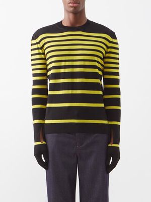 Loewe - Glove-sleeved Striped Wool Sweater - Mens - Black Yellow