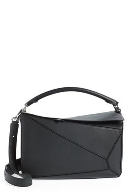 Loewe Large Puzzle Leather Shoulder Bag in Black
