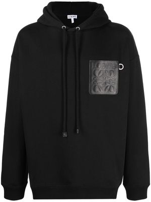 LOEWE leather-patch jersey hoodie - Black