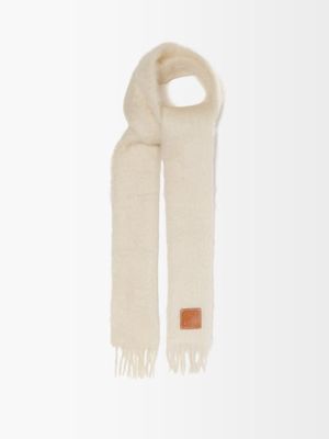 Loewe - Leather-patch Wool-blend Scarf - Womens - Off White