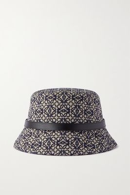 Loewe - Leather-trimmed Cotton-blend Jacquard Bucket Hat - Blue