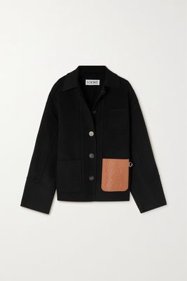 Loewe - Leather-trimmed Wool And Cashmere-blend Coat - Black