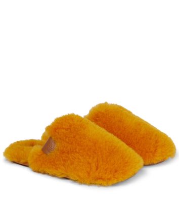 Loewe Logo-patch shearling slippers