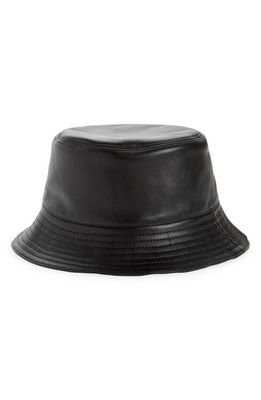 Loewe Logo Zip Leather Bucket Hat in Black