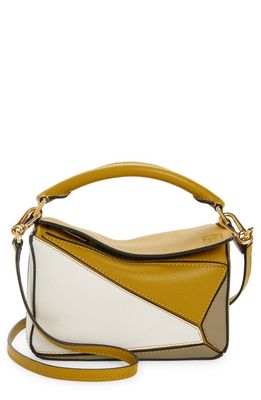 Loewe Mini Puzzle Colorblock Leather Bag in Ochre/Soft White 4025