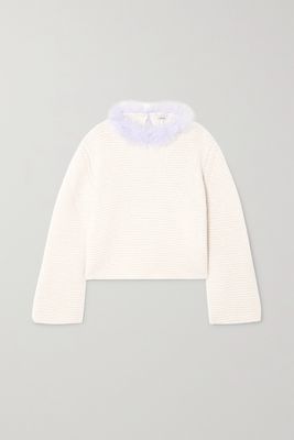 Loewe - Open-back Feather-trimmed Cashmere Sweater - White