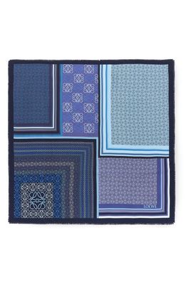 Loewe Patchwork Print Silk Square Scarf in Blue
