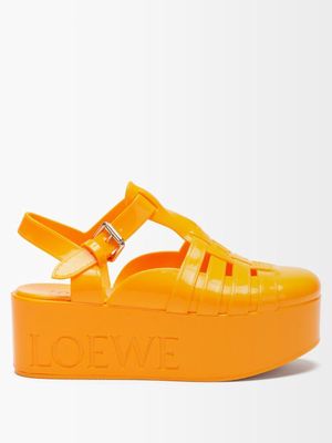 Loewe Paula's Ibiza - Logo-debossed Rubber Flatform Sandals - Womens - Orange