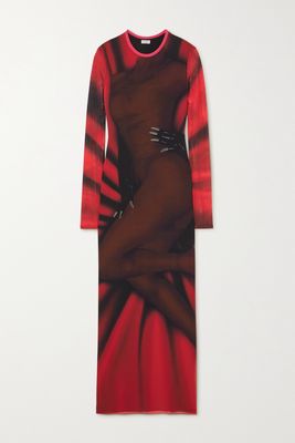 Loewe - Printed Stretch-mesh Maxi Dress - Red