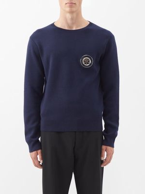 Loewe - Sinkhole-embellished Wool Sweater - Mens - Blue Navy