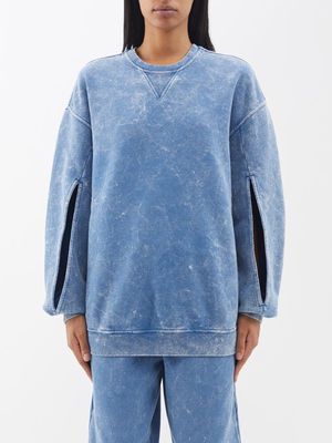 Loewe - Slit-sleeve Acid-wash Cotton-jersey Sweatshirt - Womens - Light Blue