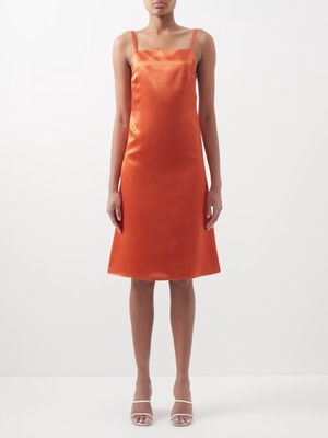 Loewe - Square-neck Satin Camisole Dress - Womens - Orange