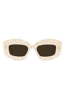 Loewe Starry Night Anagram 49mm Small Rectangular Sunglasses in Shiny Ivory Strass /Smoke