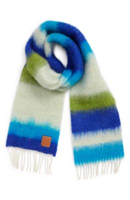 Loewe Stripe Mohair & Wool Blend Scarf in Dark Blue/Multicolor 5389