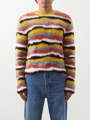 Loewe - Striped Faux-sherling Sweater - Mens - Brown Multi