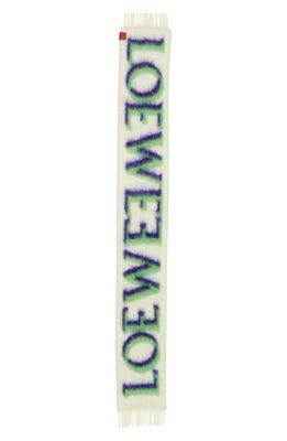Loewe Wool & Mohair Blend Scarf in White/Green