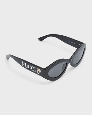 Logo Acetate & Metal Oval Sunglasses