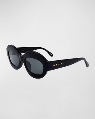 Logo Acetate Oval Sunglasses