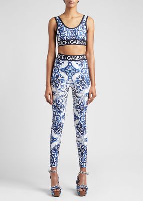 Logo Band Tile-Print Lycra Leggings