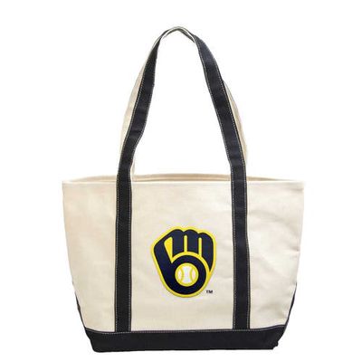 LOGO BRANDS Milwaukee Brewers Canvas Tote Bag in Navy