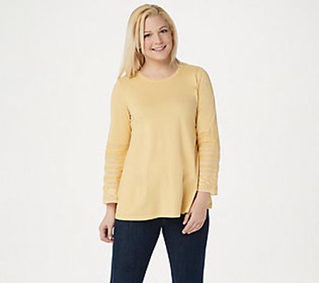 LOGO by Lori Goldstein Cotton Modal Embroidered Sleeve Top