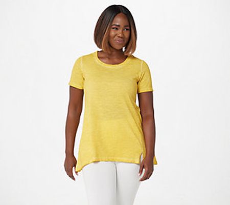 LOGO by Lori Goldstein Distressed Cotton Slub Top