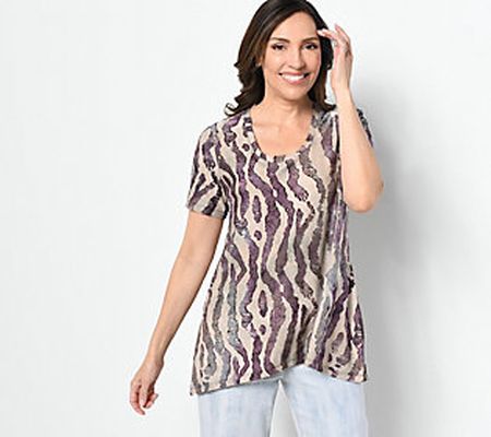 LOGO by Lori Goldstein Knit Jacquard Short Sleeve Top