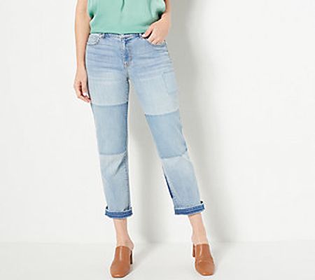 LOGO by Lori Goldstein Petite Shadow Patch Boyfriend Jeans