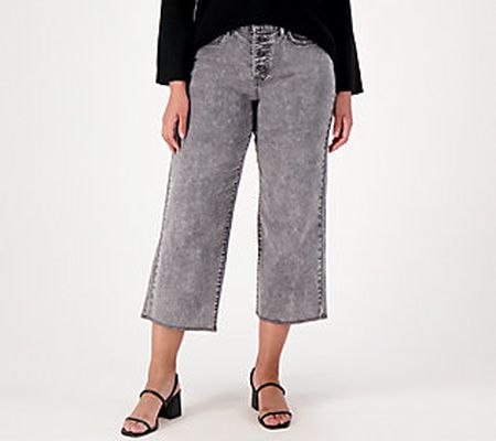 LOGO by Lori Goldstein Regular Wide Leg Jeans with Button Fly