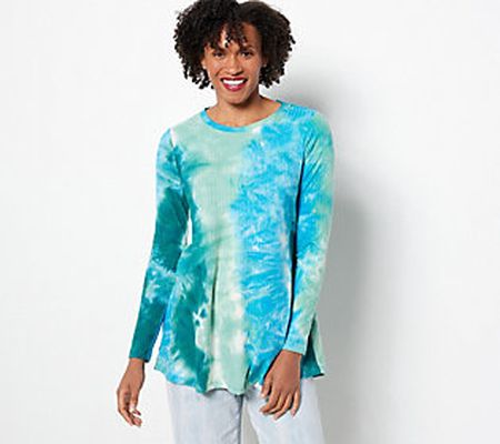 LOGO by Lori Goldstein Ribbed Tie-Dye Long Sleeve Top