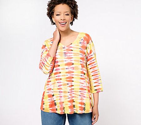 LOGO by Lori Goldstein Tie-Dye Cotton Modal 3/4 Sleeve Top