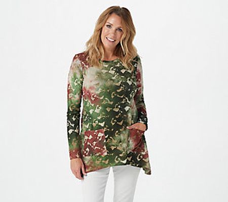 LOGO by Lori Goldstein Tie-Dyed  Jacquard  Long Sleeve Knit Top