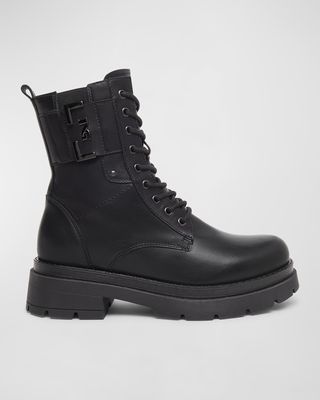 Logo Cuff Lace-Up Combat Boots