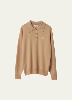 Logo Embroidered Cashmere Polo Sweater