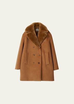 Logo-Embroidered Corduroy Padded Coat with Shearling Collar