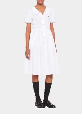 Logo-Embroidered Poplin Fit-and-Flare Midi Dress