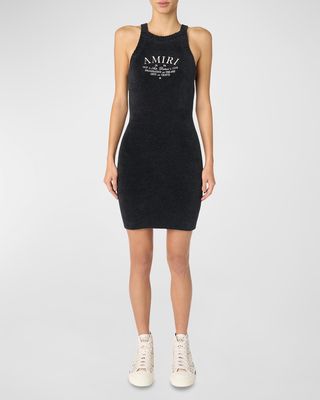 Logo Embroidered Racerback Rib Mini Tank Dress