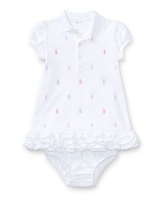 Logo Embroidery Ruffle Hem Polo Dress With Bloomers, Size 6M-24M