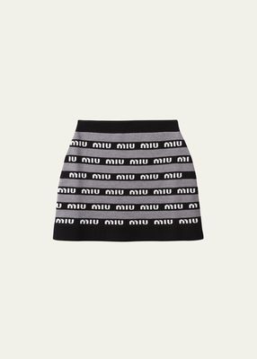 Logo-Intarsia Stripe Mini Wool Skirt