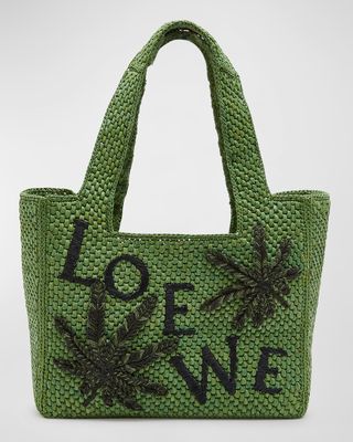 Logo Leaf Raffia Tote Bag