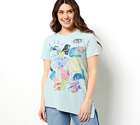 LOGO Limitees by Lori Goldstein Graphic Top w/ Asymmetric Hem