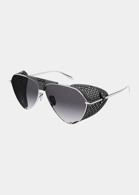Logo Metal Aviator Sunglasses With Detachable Blinders