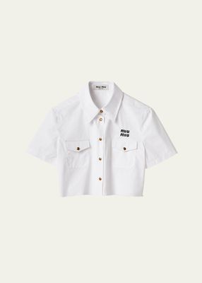 Logo Poplin Cropped Button Down Shirt