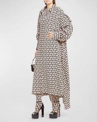 Logo-Printed Shirtdress with Cape Back