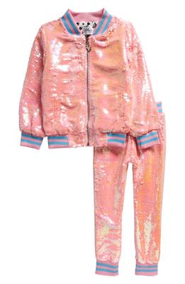 Lola & the Boys Kids' Bomber Jacket & Joggers Set in Pretty In Pink