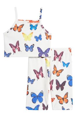 Lola & the Boys Kids' Butterfly Garden Crop Tank & Biker Shorts Set in White Multi