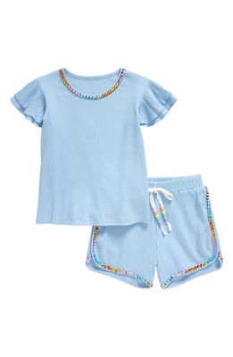 Lola & the Boys Kids' Candy Color Beaded Ruffle Top & Shorts Set in Blue