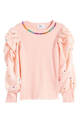 Lola & the Boys Kids' Embellished Mix Media Top in Pink