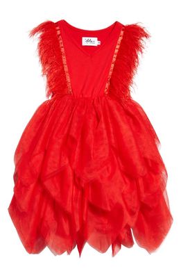 Lola & the Boys Kids' Gigi Faux Feather Dress in Red